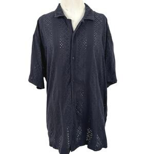 American Eagle Eyelet Button Shirt Boho Coastal Beach Women Large